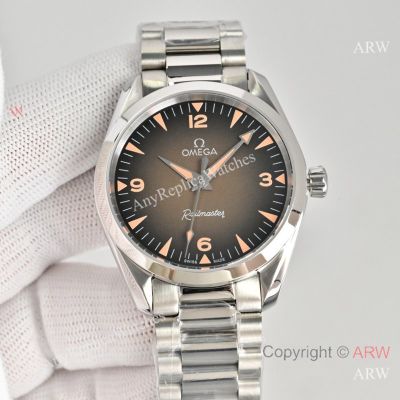 High Quality Replica OMEGA Railmaster Silver Strap Brown Face Dial Silver Bezel Fashion Watch 38mm